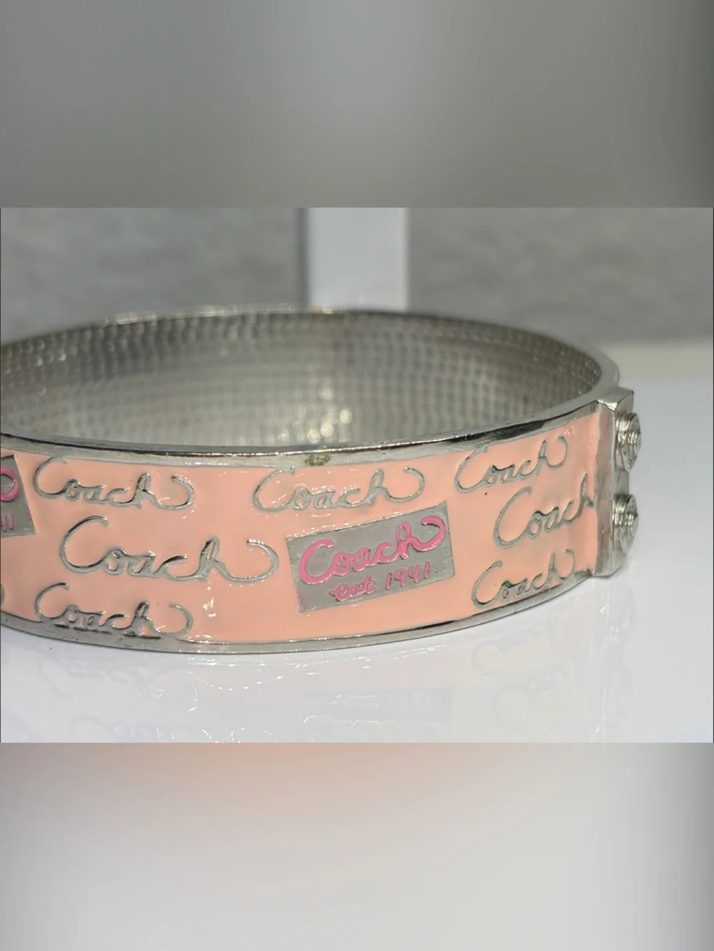 Vintage Coach Light Pink Logo Enamel Bangle